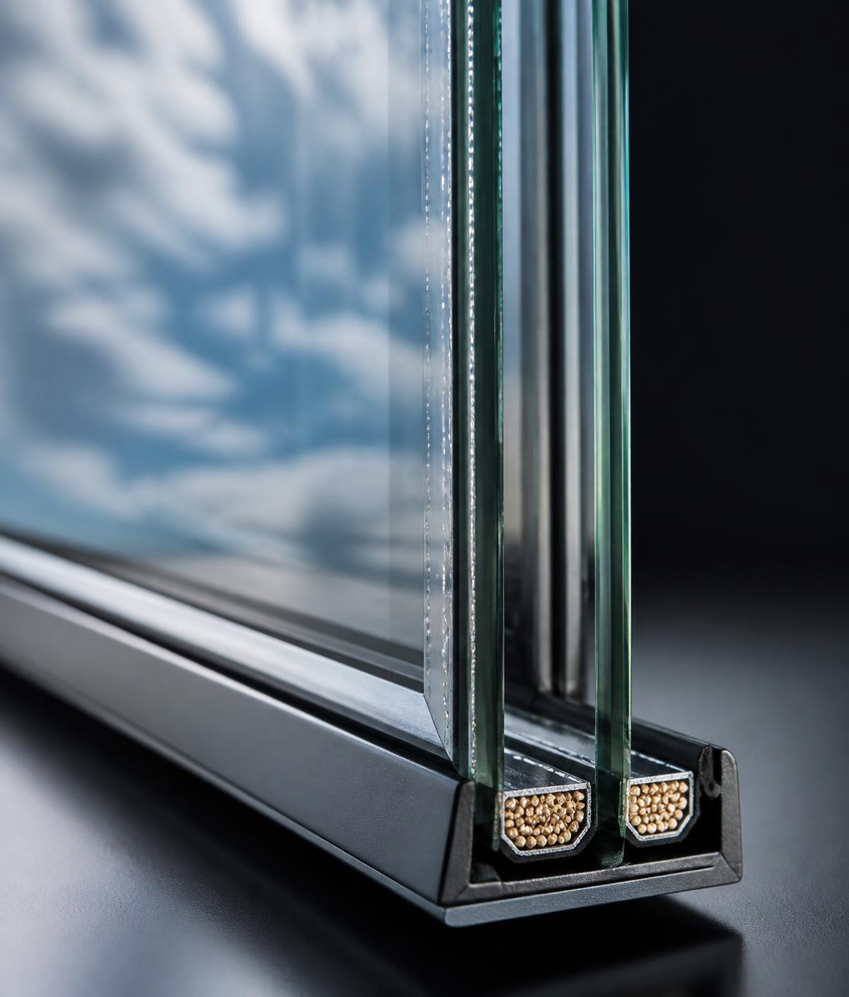 Doorsnede van isolatieglas met edelgas en coating